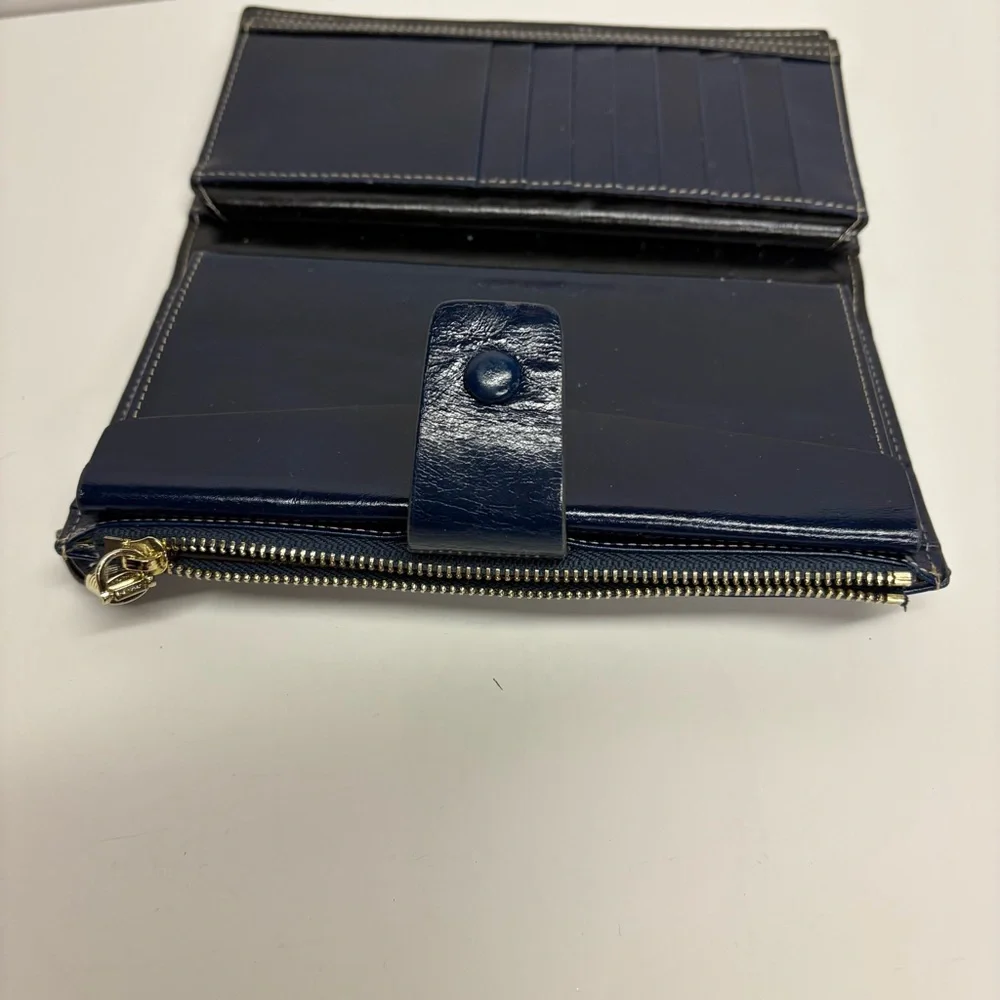 Navy Leather Wallet with Gold Zipper Clutch cardholder - Picture 5 of 10
